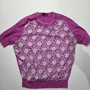 Ann Taylor Magenta Light Sweater Floral Pattern Short Sleeve Top Size Small